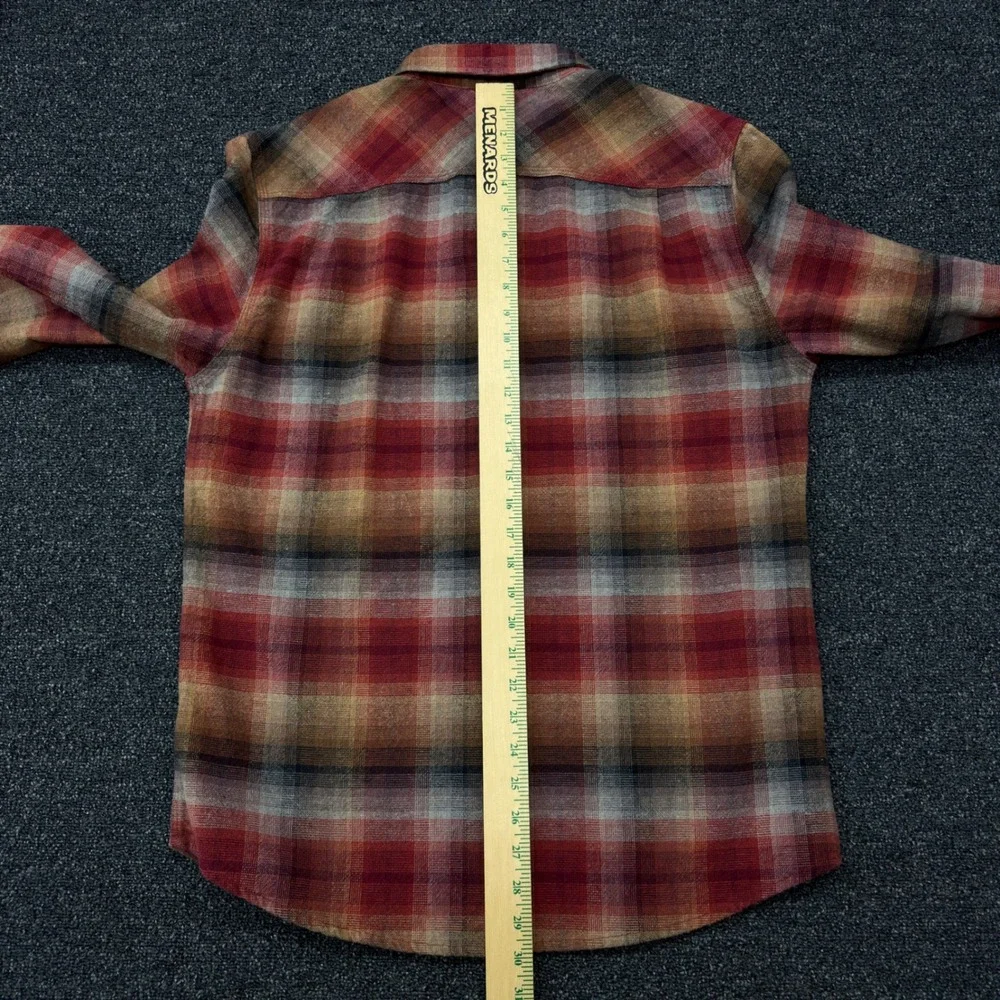 Brixton Bowery Flannel Shirt Mens Large Red Orange Plaid Long‎ Sleeve Button Up